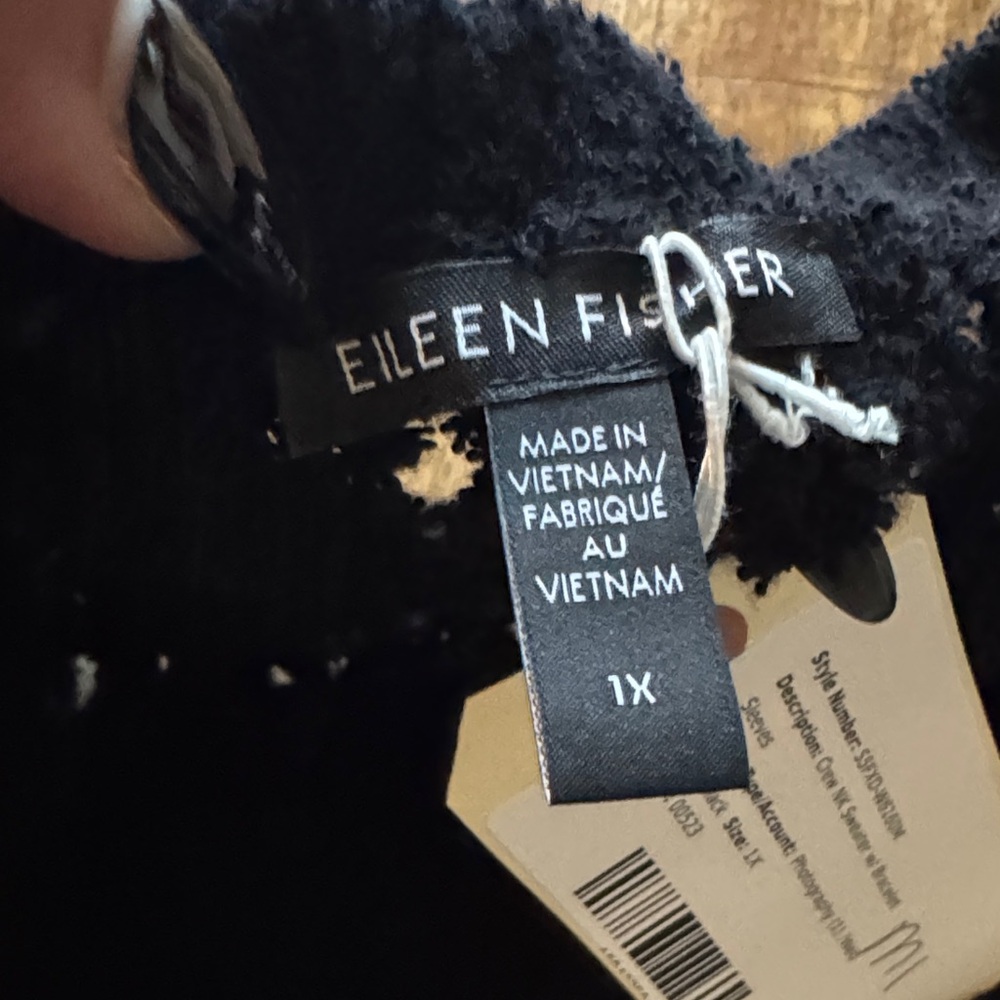 Eileen Fisher Black Textured open stitch  Knit Pullover Sweater cotton blend NWT - Picture 4 of 6